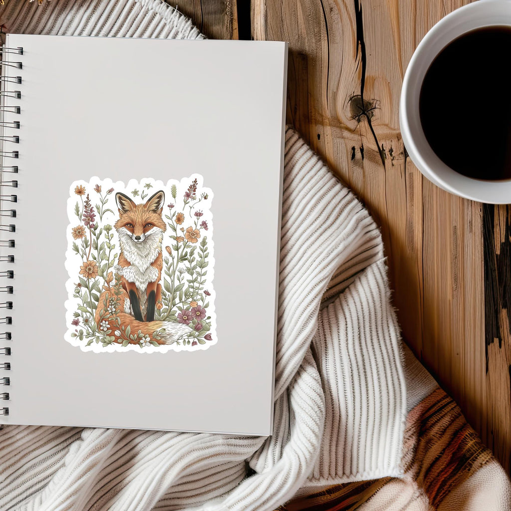 Floral Fox Sticker: Waterproof Vinyl Decal for Laptop, Water Bottle