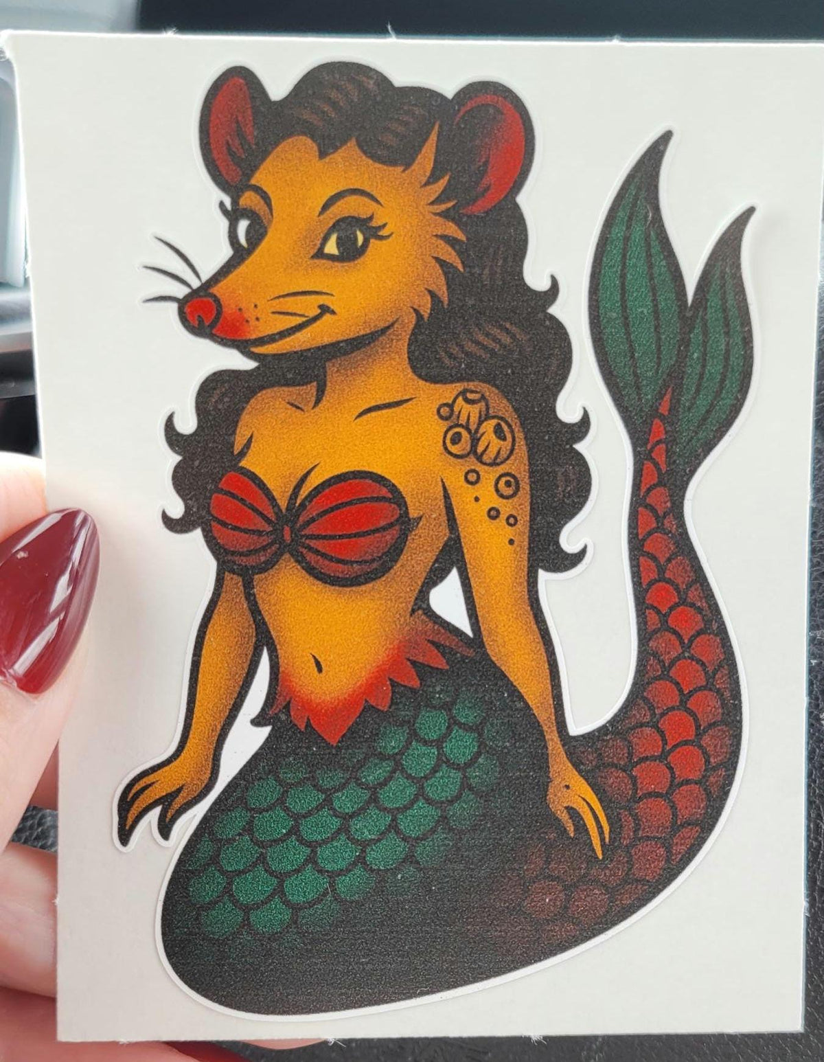 Funny Possum Mermaid Sticker: Alt Ocean Pin-Up Vinyl Decal