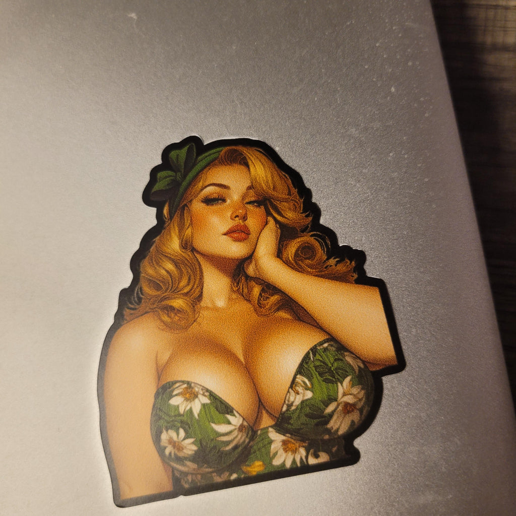 Redhead Pin-Up Girl Vinyl Sticker: Retro Glam Waterproof Decal